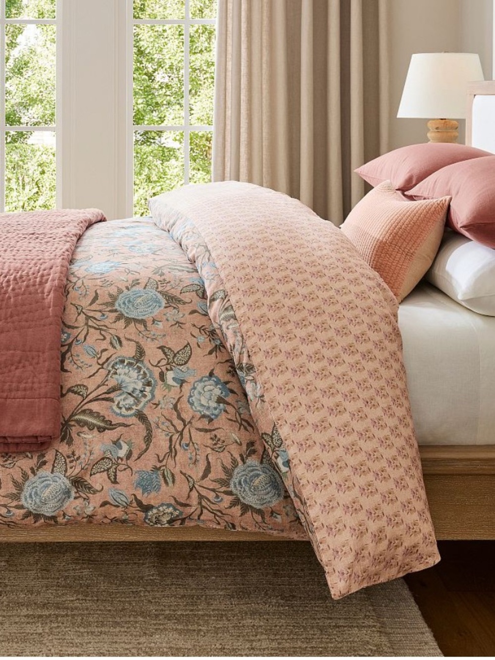 Pottery Barn Ella Floral Reversible Duvet Cover Full Queen Cotton/Linen